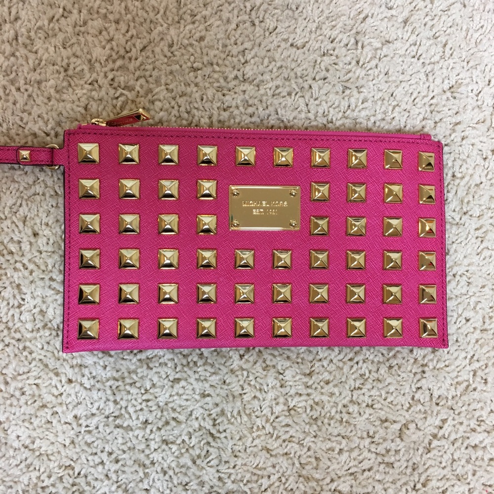 Michael Kors pink and gold stud clutch